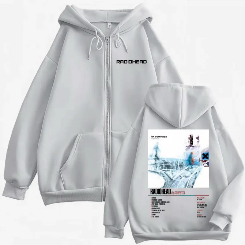 Radiohead Music Album Poster Graphic Zipper Hoodie Men's Women's Fashion Rock Zip Up Pullovers High Quality Fleece Sweatshirts