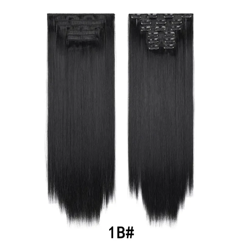 7Pcs 16 Clips Clip In Hair Extensions 150g Long Straight Synthetic Hair Pieces For Women Natural Black Brown Highlight Blonde — image 8