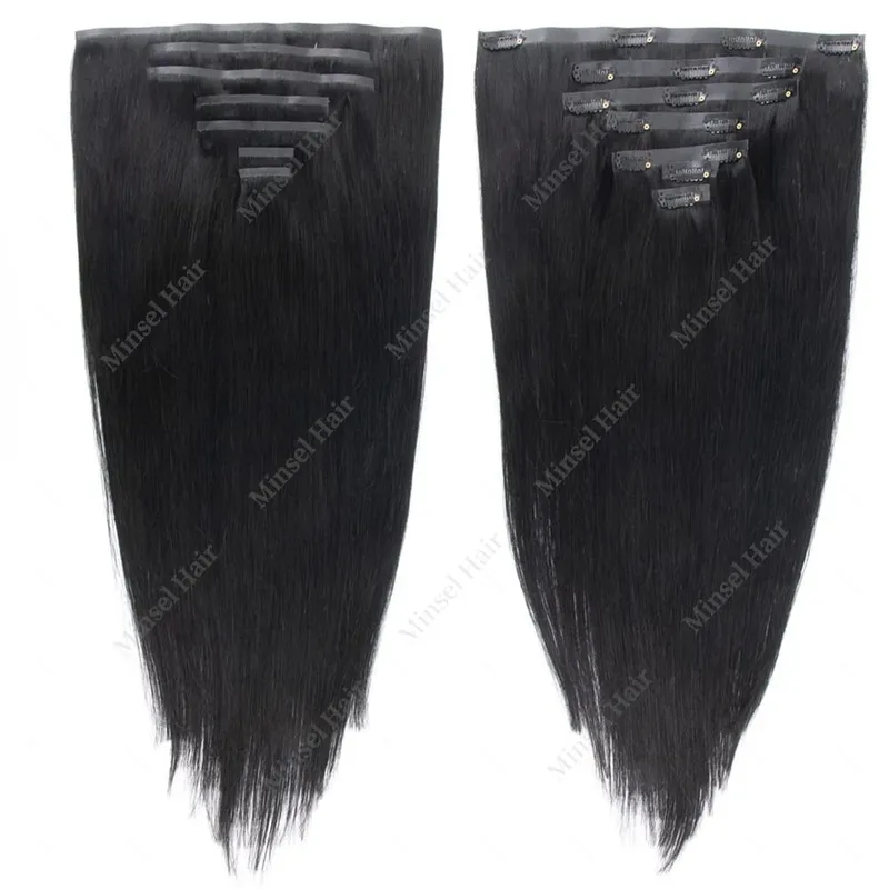 PU Clip Ins Human Hair Premium Remy Clip In Extensions On Tape Weft Silk Straight European Real Natural Hair 14-24inch 7pcs 110G