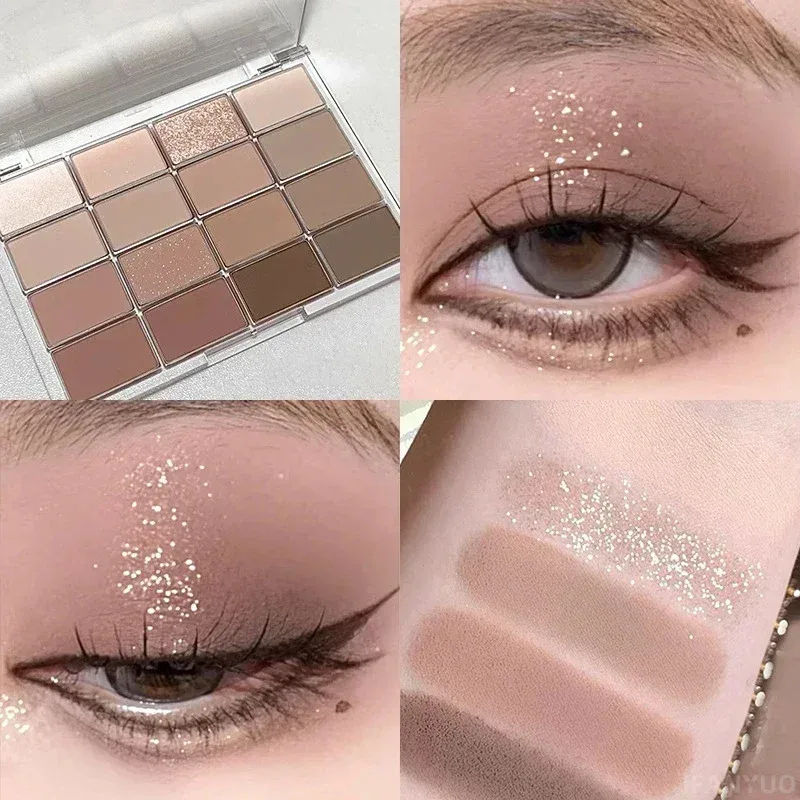 16 Colors Black Pink Eyeshadow Palette Glitter Shimmer Pearlescent Matte Low Saturation Style Long Lasting Eye Shadow Eye Makeup — image 7