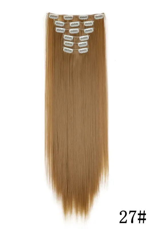 24Inch 16 Clips in Hair Extensions Long Straight Hairstyle Blonde Black Hairpieces Heat Resistant False Hair Daily Use Cosplay — image 23