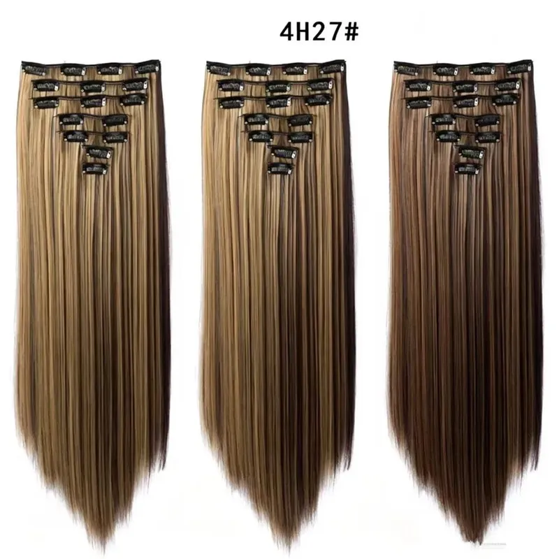 7Pcs 16 Clips Clip In Hair Extensions 150g Long Straight Synthetic Hair Pieces For Women Natural Black Brown Highlight Blonde — image 6