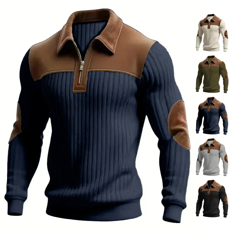 Hoodies men's sweatshirt 2026 new knitted lapel stitching embroidery casual sports autumn zipper sweatshirt man's clothing — image 2