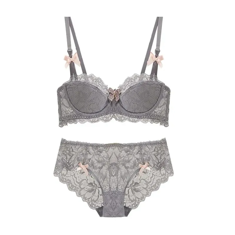 French Pure Desire Bralette Small Bust AB Cup Push Up Wireless Lace Bra for Chubby Girl Bow Design Thin Fold Comfort Plus Size — image 5