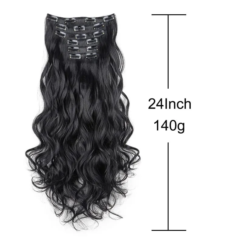 6pcs/set 24Inch Synthetic Long Curly Wavy Hair Extension 16 Clips High Tempreture Hairpiece Clip In Hair Extensions for Women — image 3