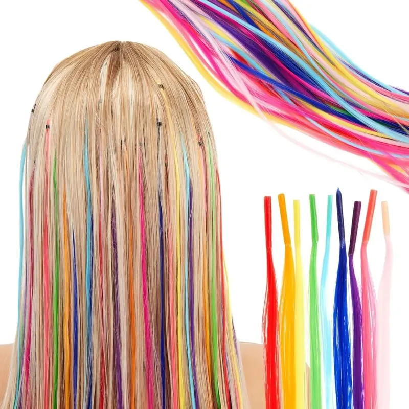 50 Pcs Hair Feathers with Hair Extension Tools Long Straight Synthetic Hair Feather Extensions Kit with Beads for Women Girls — image 6