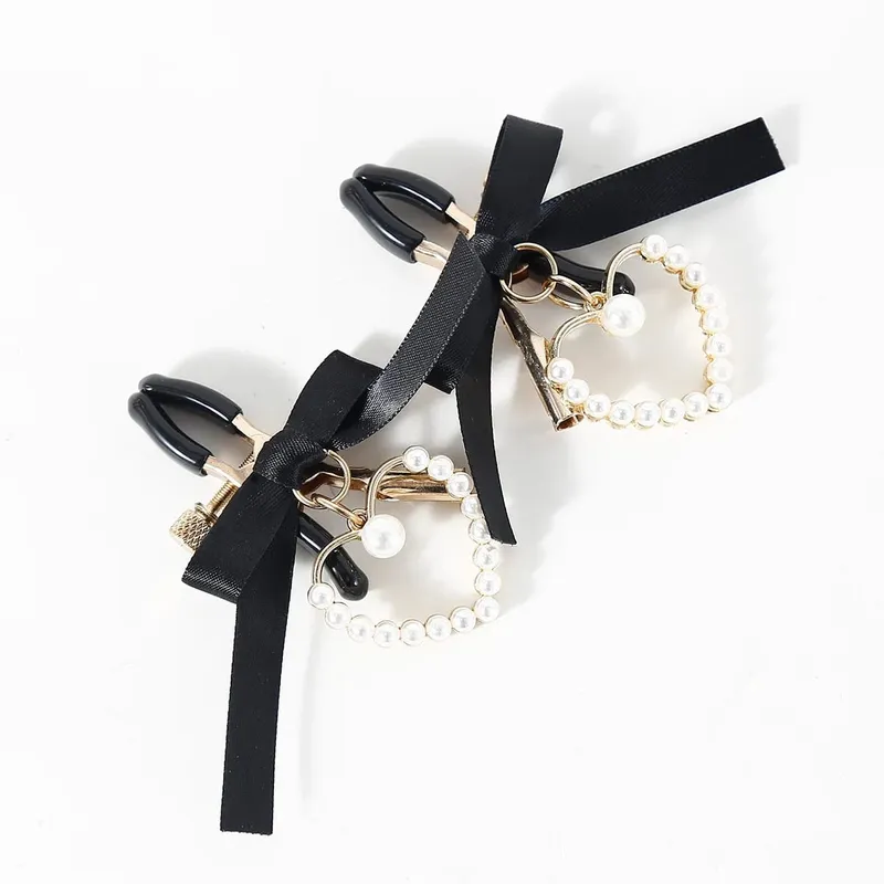 Sexy Black Bowknot Heart Breast Clips Adult Nipple Clamps Chest Stimulation BDSM Erotic Sex Toys for Women Flirting Toys — image 2