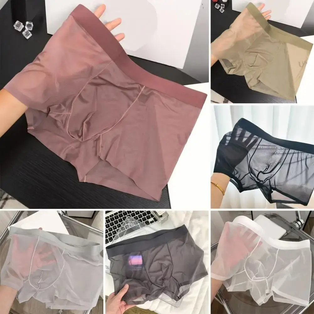 Mga Lalaking Boxer na Transparent Magaang Panloob na Kasuotang Panlalaki na Elastic sa Gitnang Baywang U-Convex Manipis na Pananaw na Shorts Briefs Walang Seamless Panty — image 8