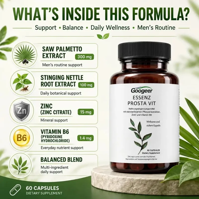 Googeer Prostate Support Capsules Saw Palmetto Extract Stinging Nettle Zinc Vitamin B6 60 Capsules Men's Daily Support — image 4