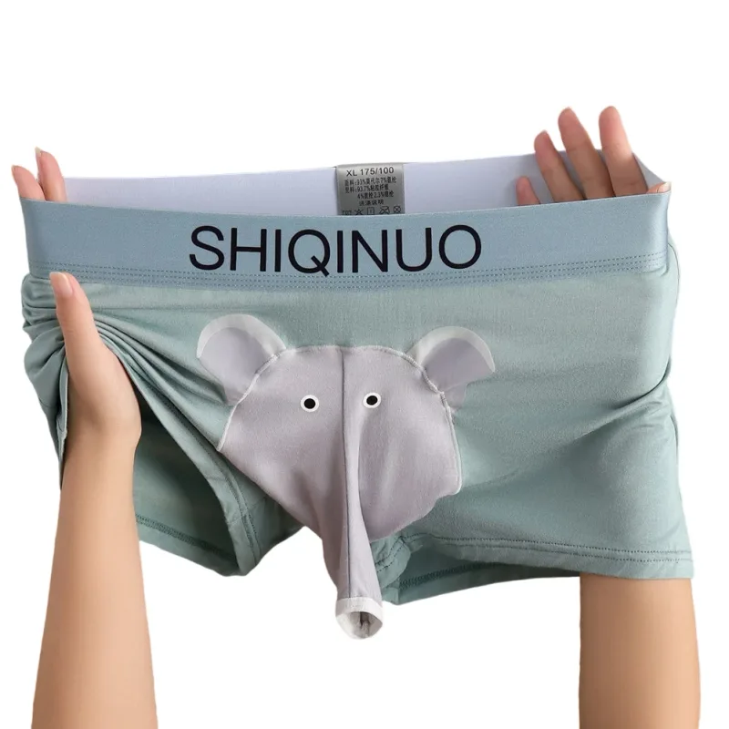 Men Cute Elephant Print Boxer Briefs Elastic Letter Waist 3D Pouch Soft Breathable Daily Sleep Home Casual Comfy Underwear Wear — image 3