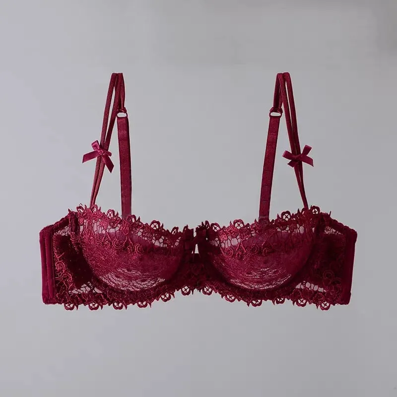 Europese kanten bh-set Ultradunne semi-transparante halve cup Pure Desire Bh's voor kleine borsten Anti-verslapping Comfortabel ondergoed — image 12