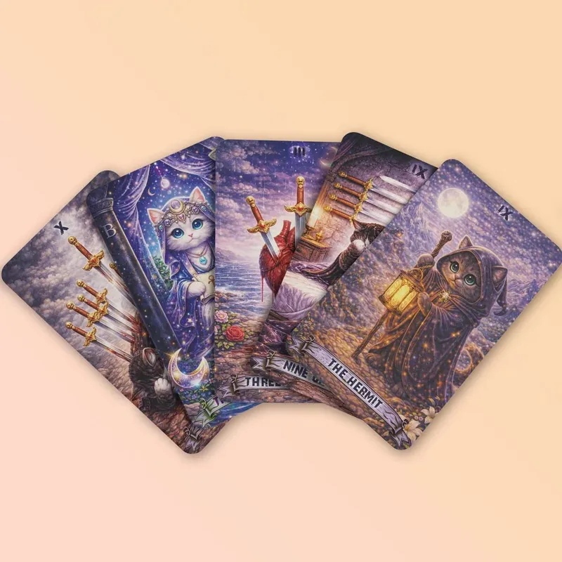 Magic Cat Tarot 78 Cards 13x8 Cm Ideal for Beginners Paper Manual Emotion Expression Subtle Magic Details Card Games