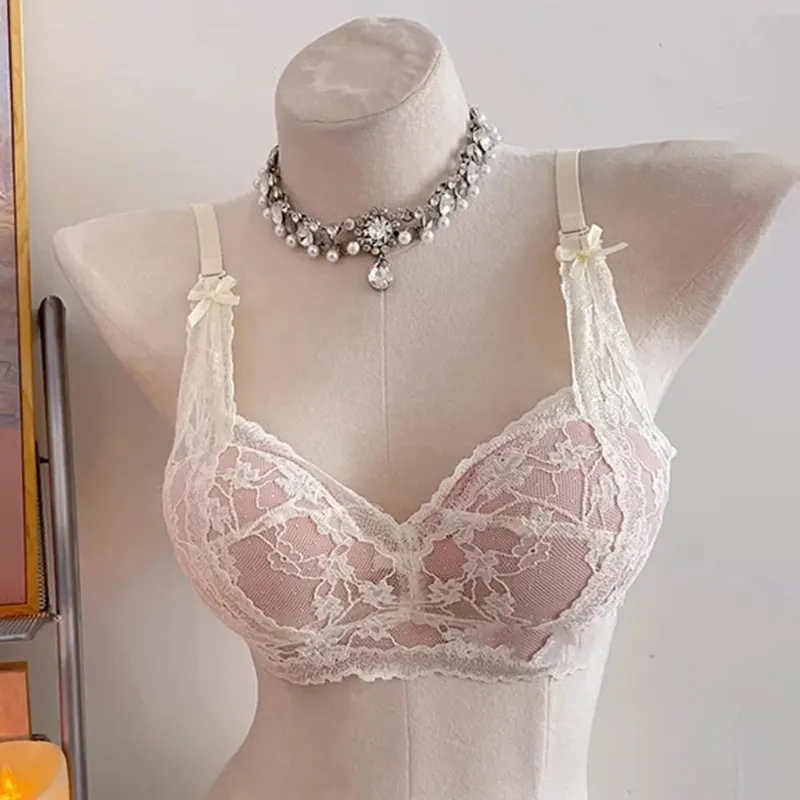 セクシーな BANERDANNI Halter Lace Bra Bow Padded Push Up Wireless Brassiere Soft Lingerie Small Bust Ladies Daily Casual Underwear — image 4