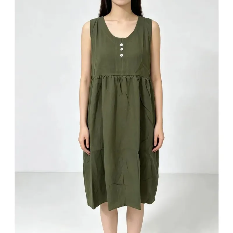 2026 Women's Cotton Linen Sleeveless Dress Casual Button Down Loose Midi Dresses for Summer Women's Casual Dresses Y2K Clothes — image 7