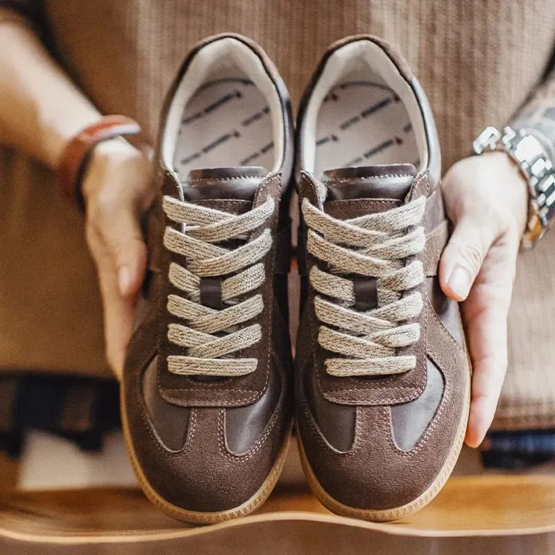 Maden Classic Brown Spliced German Trainer Shoes Flat Low-top Sneakers for Men's Spring and Autumn Casual Lace-up Sporty Shoes — image 4