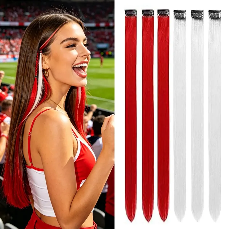 6 Pcs Clip Ins Hair Extensions 22 Inch Straight Colorful Clip In Hair Extensions Rainbow Party Highlights Synthetic Hairpiece — image 21