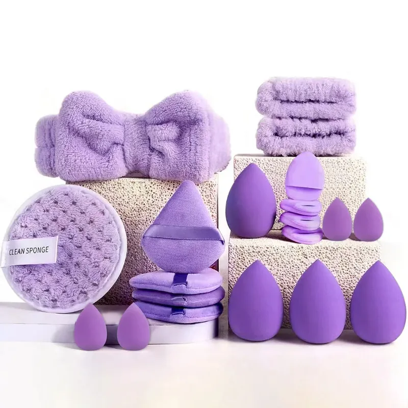 Makeup Brushes and Sponges Set Purple Makeup Puff Beauty Egg Headband Wristband Remover Kit Makeup Tool Gift 20-28pcs — image 10