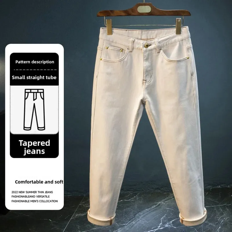 Winter fleece men's jeans 2025 new trend simple solid color casual thick warm little leg pants — image 3
