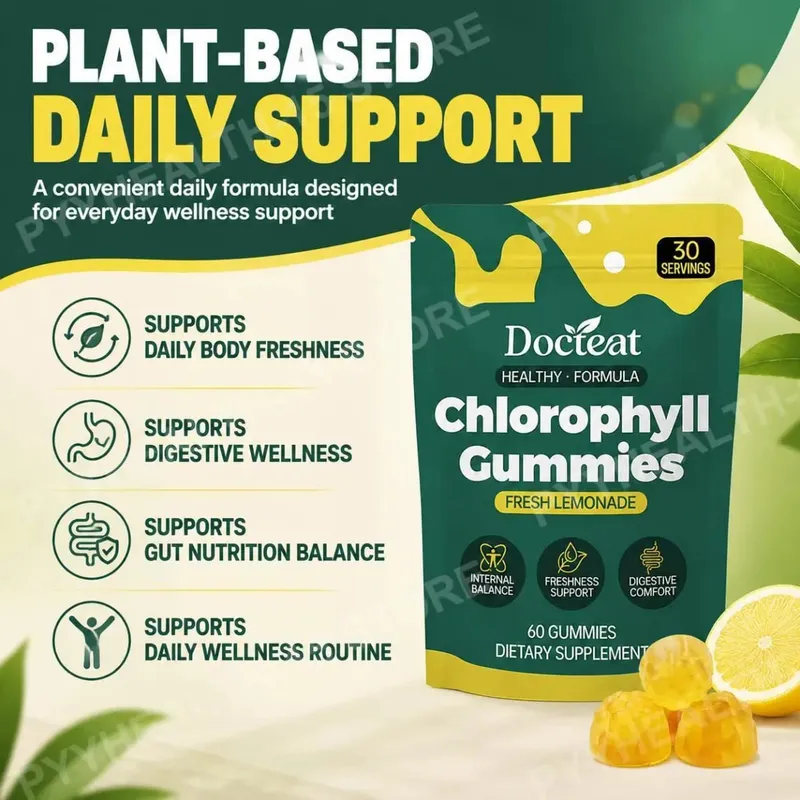 Docteat Chlorophyll Gummies Lemonade Gut Nutrition Balance with Prebiotic Inulin and Apple Fiber Digestive Wellness 60 Gummies — image 5