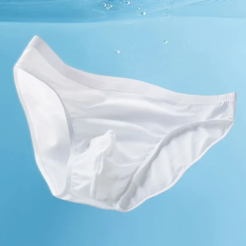 2pcs Ice Silk Men Bulge Pouch Briefs Silk Smooth Nylon Underwear Low Waist U Convex Male Panties Europe Size M-XXL — image 5