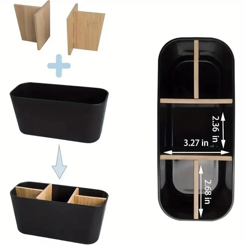 Makeup Brushes Holder with Bamboo 5 Slots Dividers Multipurpose Makeup Brush Comestic Tools Lipstick Desktop Storage Organizer — image 3