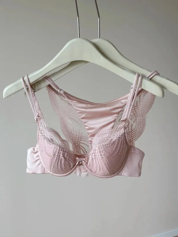 Half Cup Lingerie Set Women Thin Cup Push Up Soft Underwire Bra Panty Small Chest Gather Side Support Anti Sag Underwear 32‑38