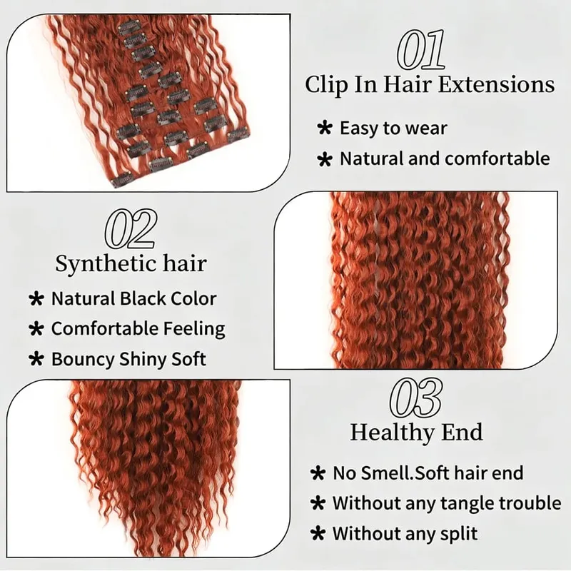 9pcs Clip in Hair Extensions 22 Inch Curly Wavy Hair Extension Loose Long Soft Synthetic Hairpieces for Women Daily Hairstyle — image 3