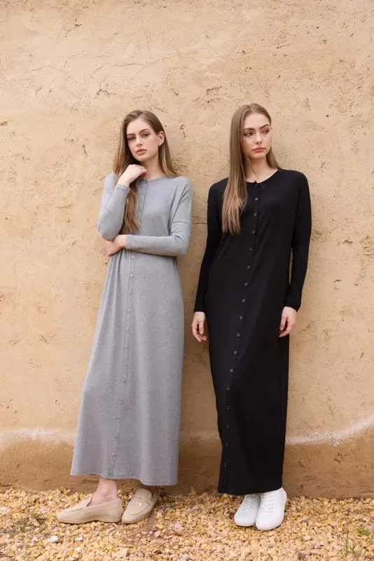 AS SS26 summer loose style button dress comfortable ribbing fabric dress o-neck lady clothes — image 5