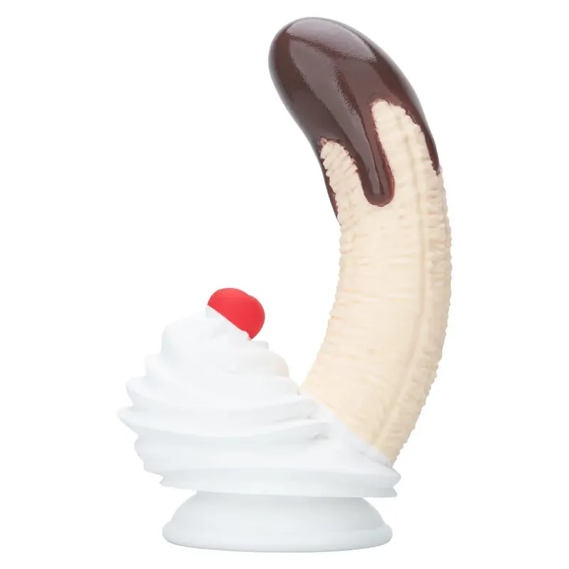Banana Sundae Silicone Dildo with Strong Suction Cup Cream and Cherry Design Three Sizes Food Grade Silicone Sex Toy for Unisex — image 4