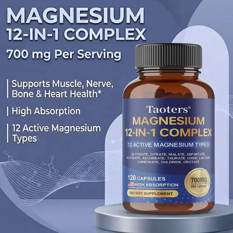Integratore complesso 12-in-1 di magnesio – Miscela di glicinato citrato malato e taurato ad alto assorbimento da 700 mg per il sonno dei nervi muscolari — image 2