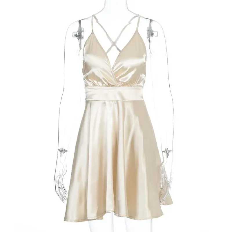 Summer Sexy 2000s European and American Solid Color V-neck Bow High Street Vintage style emo Strap Dress Strap A-line short Dres — image 8