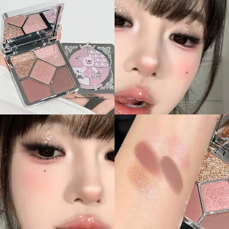 5 Colors Eyeshadow Palette Purple Glitter Pearlescent Matte Eye Shadow Shimmer Makeup Long Lasting Women Beauty Eye Cosmetics — image 3