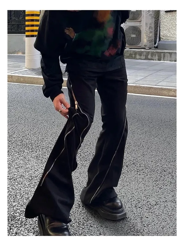 High Street RO Style Jeans Pants Men's Five Star Mang Ribbon Rotating Large Zipper Floor Pulling Horn Denim Streetwear Pants — image 6