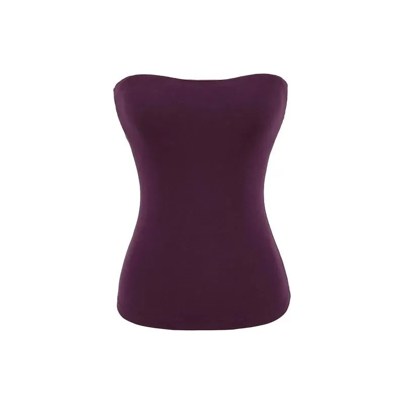 Women Solid Strapless Tube Top Sleeveless Bandeau Crop Top Stretch Basic Wrap Bustier Summer Casual Y2K Tank Tops — image 3