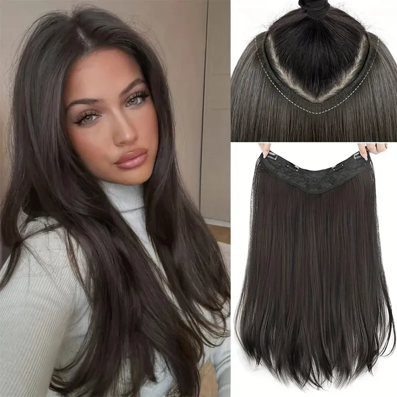 24'' Clip in Hair Extensions Long Straight Clip Hair Piece Extensions for Women Synthetic Natural Straight Hairpieces Extension — image 8