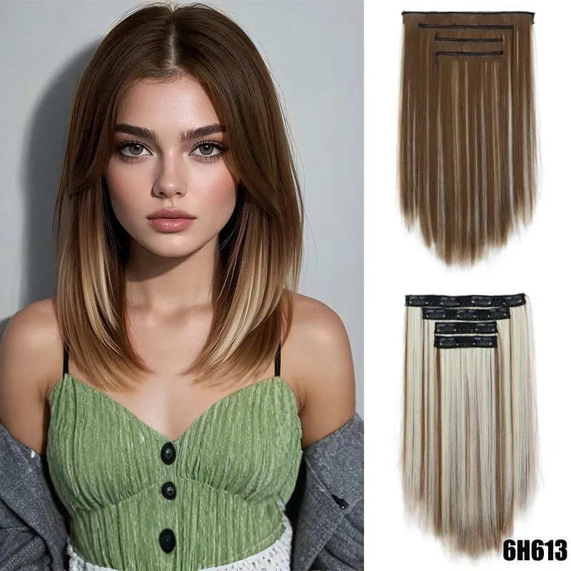 Wig piece for women long straight hair extensions 11 card four piece set synthetic clip hair