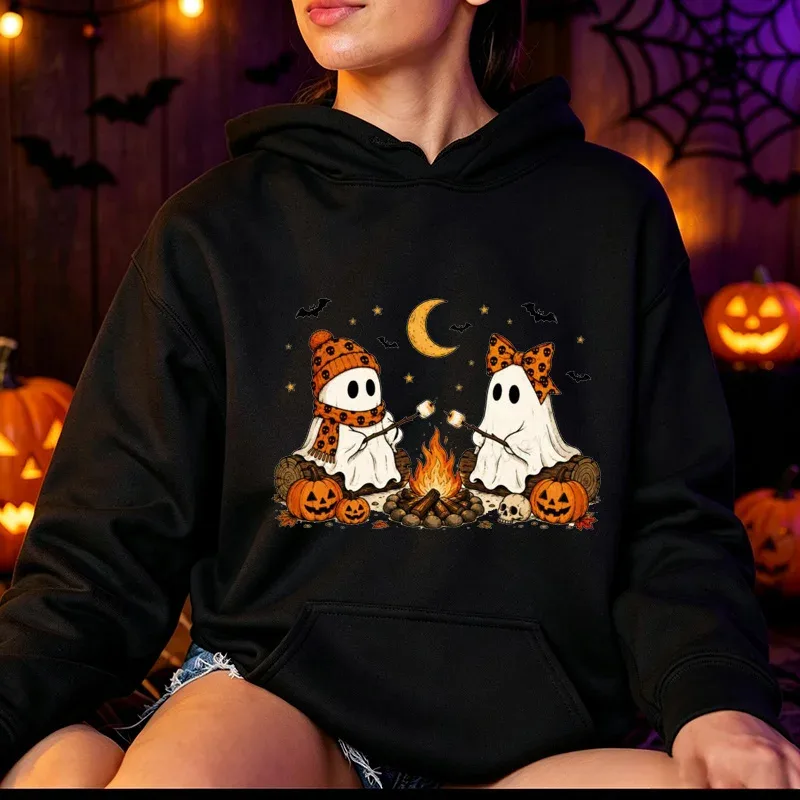 Halloween-Cute-Ghost-Camping-Fall Men's Women Hoodies Vintage Sweatshirts Fall Pumpkin Hooded Hoodies Spooky Season Sportwears — image 2