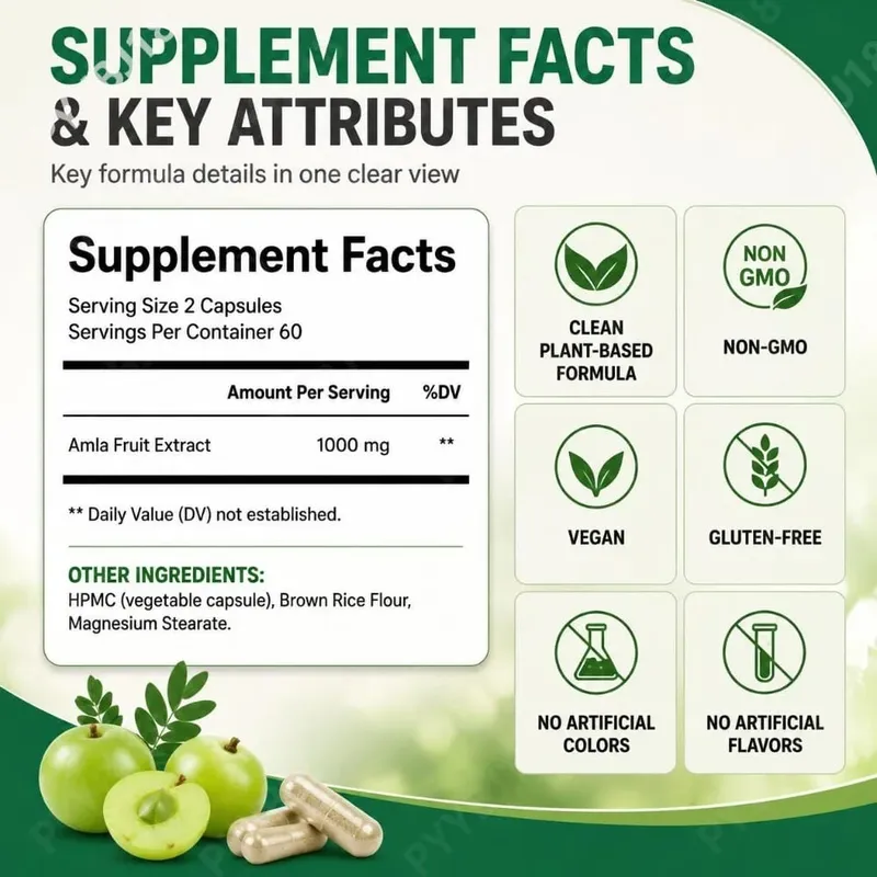 Amla Superfruit 20x Extract Capsules with Phyllanthus Emblica for Promotes Calm Energy Digestive Health Radiant Skin/Hair 120Ct — image 3