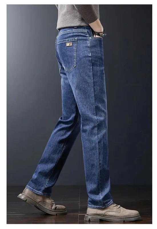 Men's Soft Stretch Straight Jeans Business Casual Slim Fit Wash Denim Pants Korean Fashion Blue Gray Male Brand Trousers — image 6