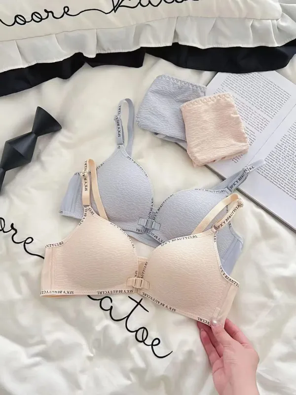 섹시한 프론트 클로저 푸시 업 란제리 작은 가슴을위한 세트 스틸 링 문자 어깨 끈이없는 편안한 얇은 브래지어