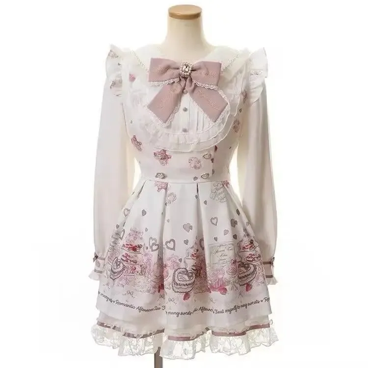 Japanese Style Lolita 2 Piece Set Y2k Mini Skirt Woman Harajuku Sweet Kawaii Print Dress Tops Korean Fashion Elegant Dress — image 4