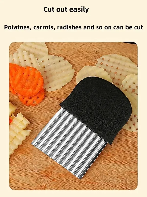 Stainless Steel Potato Chip Slicer Dough Vegetable Fruit Crinkle Wavy Kitchen Knife Cutter Chopper French Fry Maker Tools Gadget — image 9