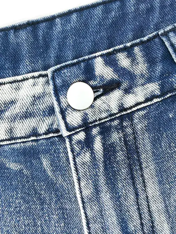 Men's jeans slim fit motorcycle straps blue denim trousers washed blue cut holes multi-craft hip-hop streetwear daily men Pants — image 7
