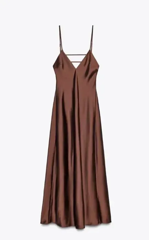 Women Solid Satin Sling Long Dress Casual Backless Sleeveless V-neck Pleated Gowns 2026 Summer Vacation Evening Party Robes — image 7