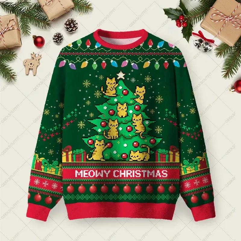 3D Print Gingerbread Man Graphic Sweatshirts Funny Santa Claus Ugly Christmas Sweater Unisex Xmas 2026 Pullover Casual Clothing — image 5