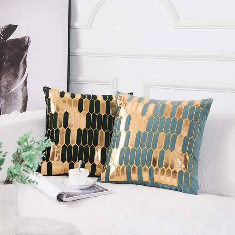 45x45cm Luxury Velvet Cushion Cover Bronzing Soft Decorative Pillow Set for Bedroom Sofa Home Decoration — image 3