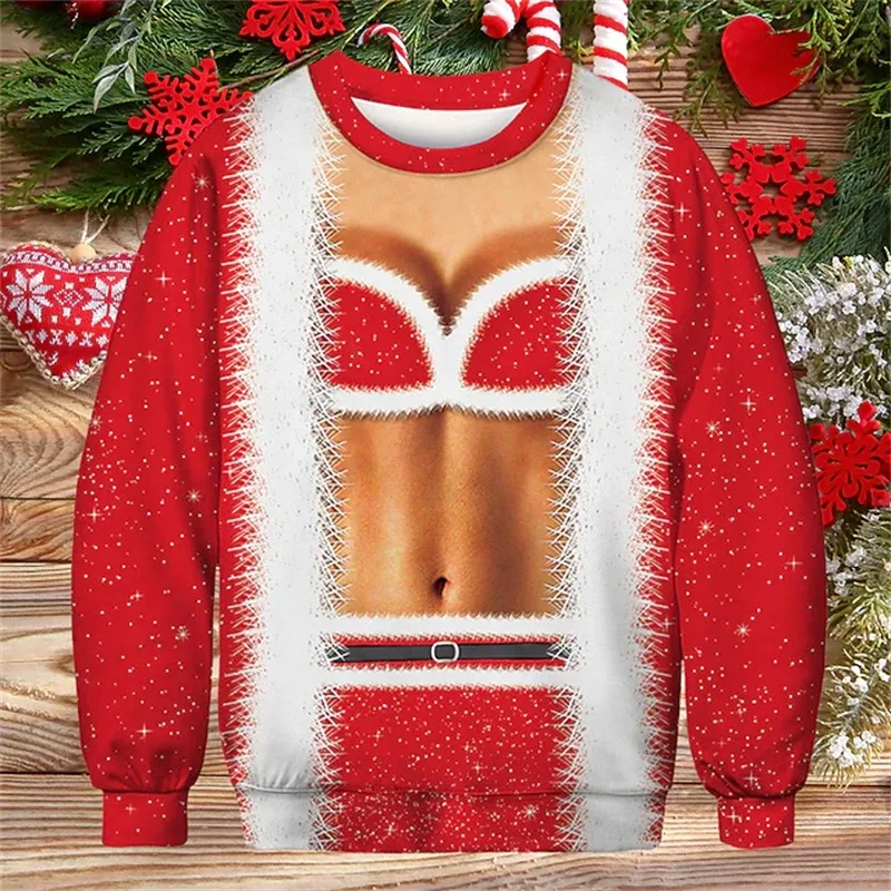 Christmas Ugly Sweater Funny 3D Printing Muscle Pattern Sweatshirts For Men New Fashion Pullover Party Cosplay Costume Xmas Gift — image 7