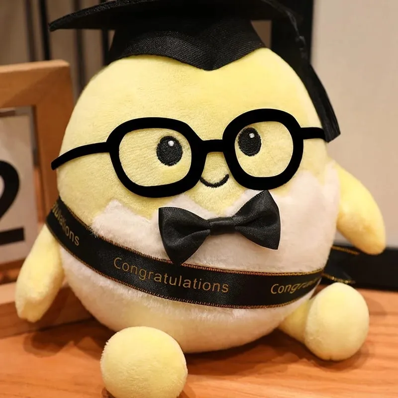 15/25cm Ribbon Humanoid Egg Plush Toy Graduation Bachelor Doctor Stuffed Plushie Kawaii Mascot Souvenir Classmate Gift