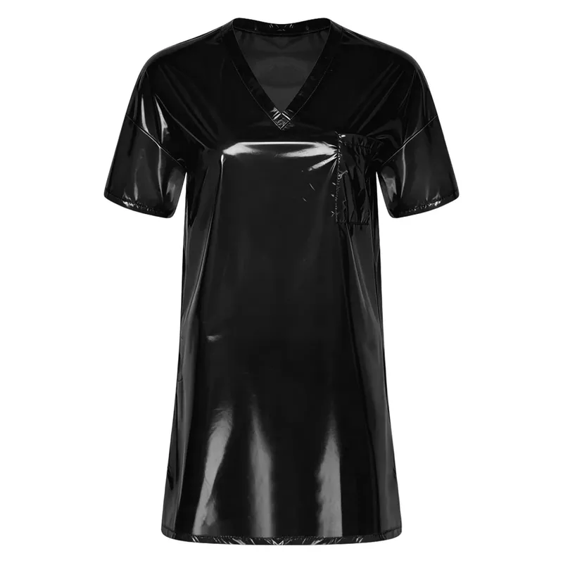 Womens Waterproof Sleep Dress V Neck Short Sleeve Side Split Loose Mini Dress Oversized T-shirt for Swimwear Water Rave Parties — image 7