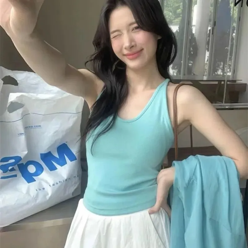 Korean Style with Chest Pad Strap Vest U-Neck Solid Color Backless Sleeveless Top Slimming Women Camis Summer — image 10